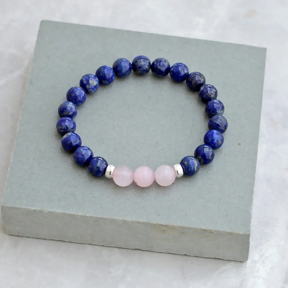 Rose Quartz and Lapis stretch bracelet - Picture 2 of 2